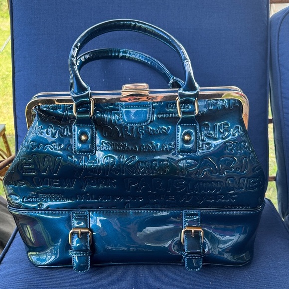 Louis Vuitton Shiny Blue Embossed Satchel - Picture 1 of 9